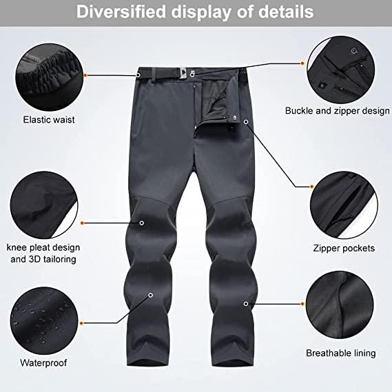 Men's Hiking Pants Cargo Work Pants with Zip Pockets and Belt