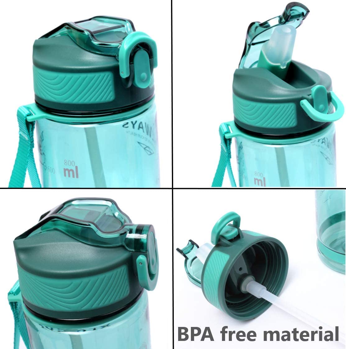 Sports Water Bottle 800ml BPA-Free Leak Proof with Foldable Straw, Flip Cap For Outdoor Activities Cycling Bike Running Hiking Sport Equipment