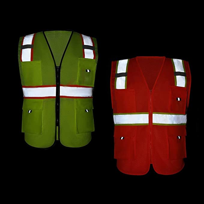 HYCOPROT High Visibility Mesh Safety Reflective Vest with Pockets and Zipper Meets ANSI/ISEA Standards