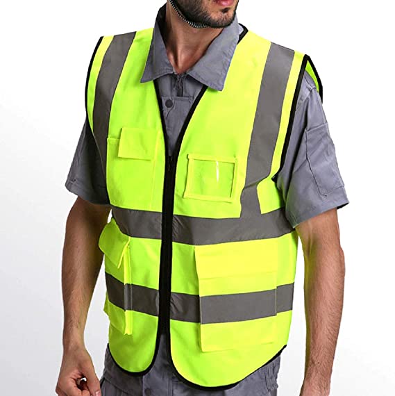 Reflective Knitted Safety Vest with Pockets and Zipper Front