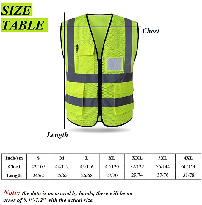 HYCOPROT High Visibility Mesh Safety Reflective Vest with Pockets and Zipper, Meets ANSI/ISEA Standards
