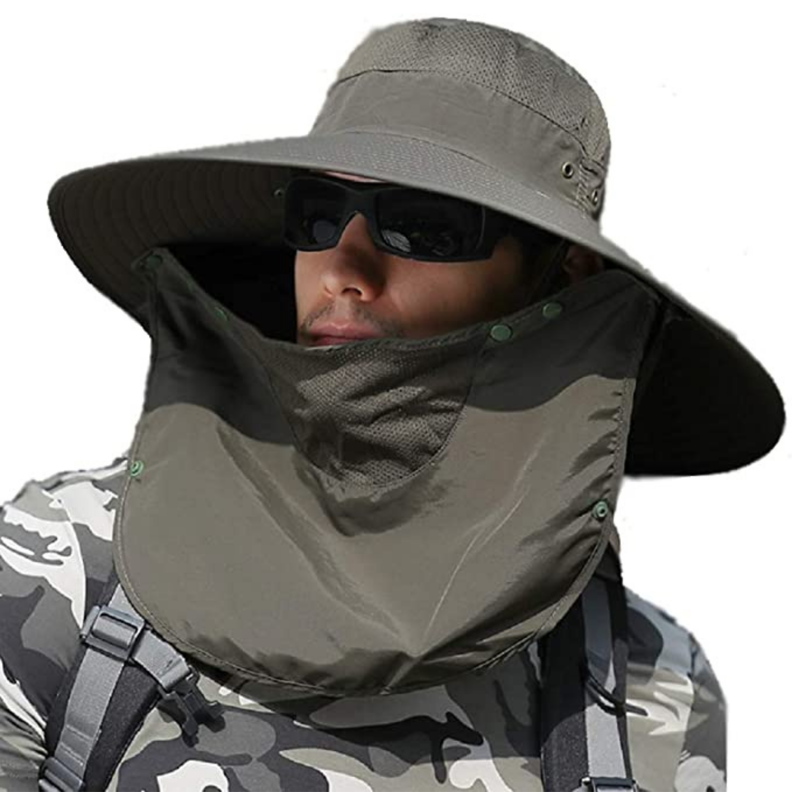 HYCOPROT Sun UV Protection Hat Neck Flap Mesh Cap For Outdoor Sports Activity Men Sunscreen Waterproof Fishing Hats Hiking Camping Traveling 