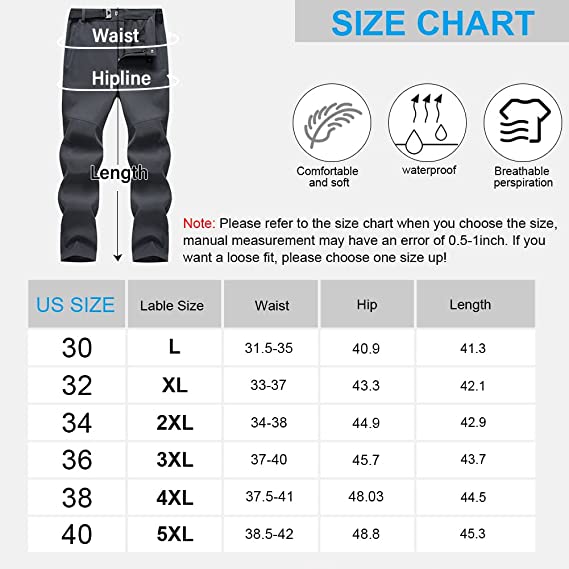 Men's Hiking Pants Cargo Work Pants with Zip Pockets and Belt