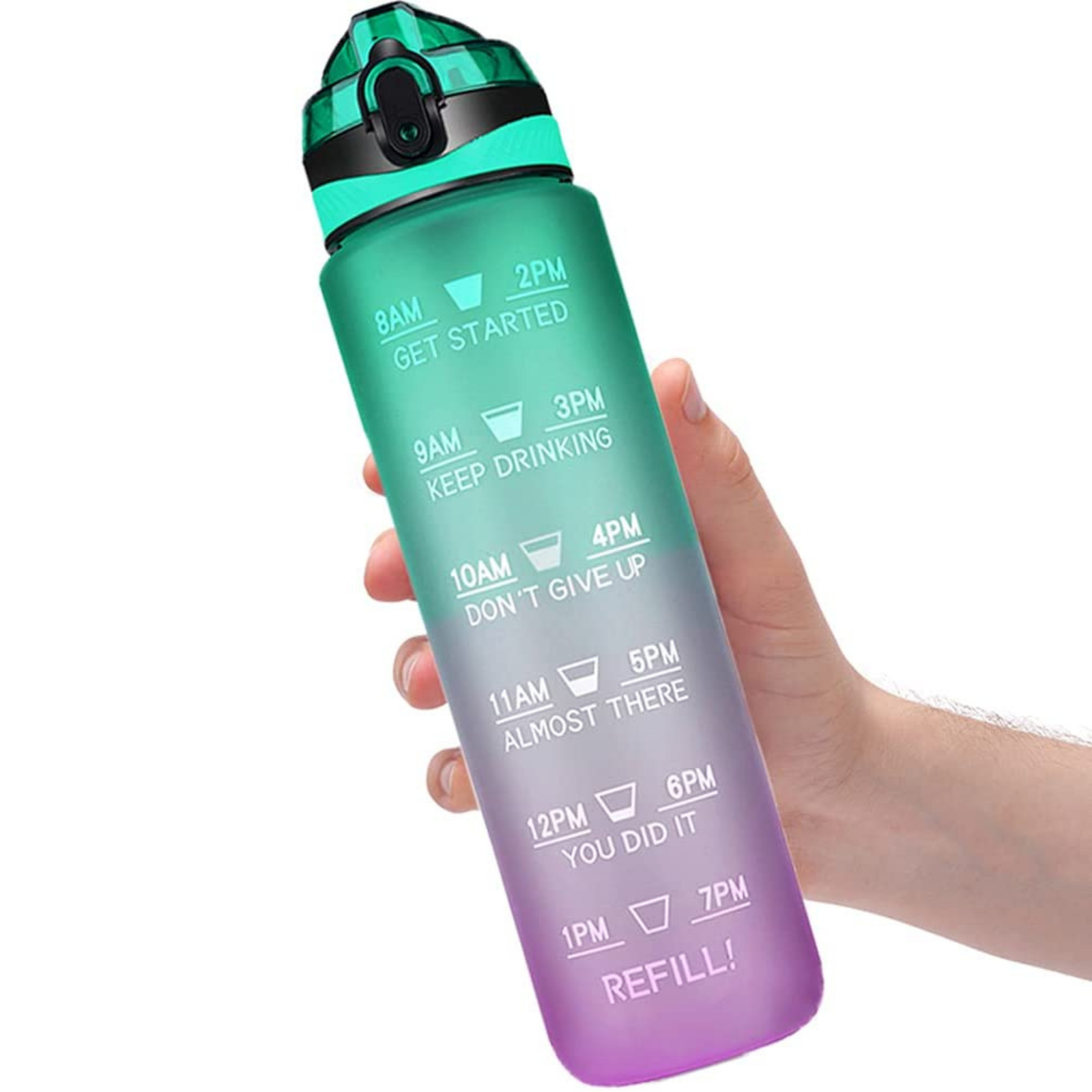 32oz Water Bottle with Times to Drink, Portable Reusable Leakproof BPA Free Motivational Water Hydrate Bottles with Time Marker&Straw,Ensure Drink Enough Water for Fitness,Gym,Outdoor Sports