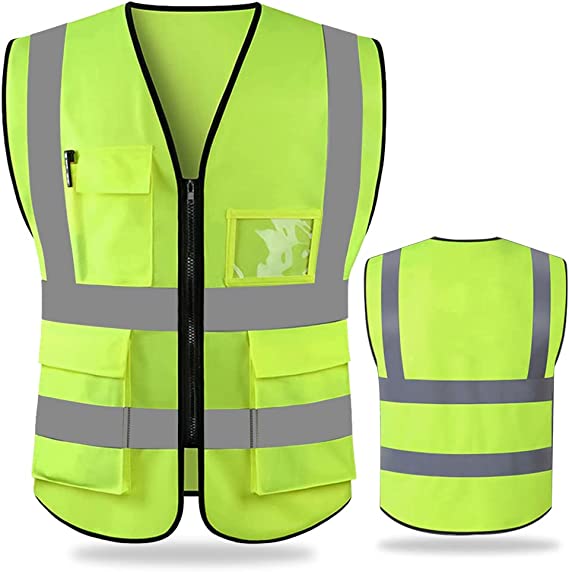 Knitted Class 2 Safety Vest with Pockets and Zipper Front