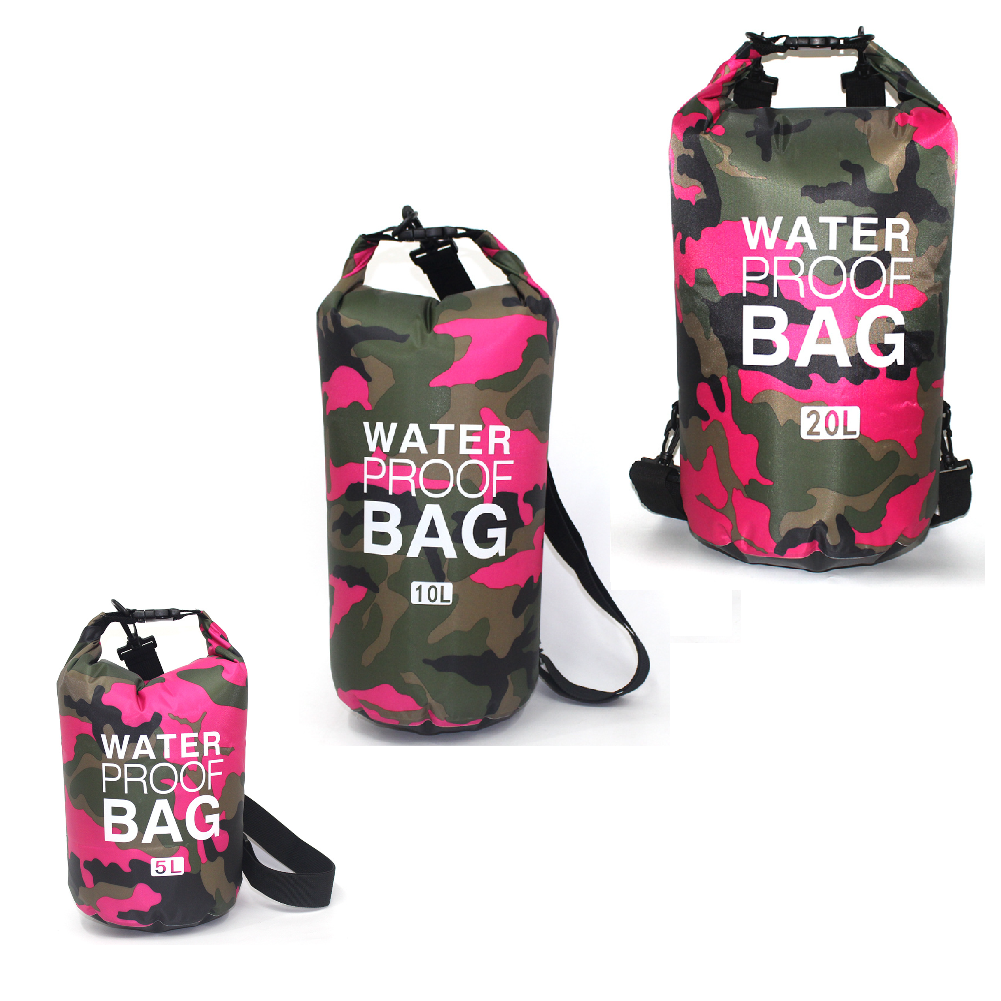 Camo Rucksack Waterproof Dry Bag 5L/10L/20L Floating Backpack with Single Double Shoulder Strap Swimming Boating Fishing