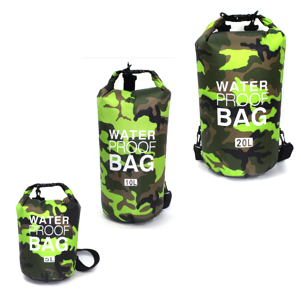 Camo Rucksack Waterproof Dry Bag 5L/10L/20L Floating Backpack with Single Double Shoulder Strap Swimming Boating Fishing