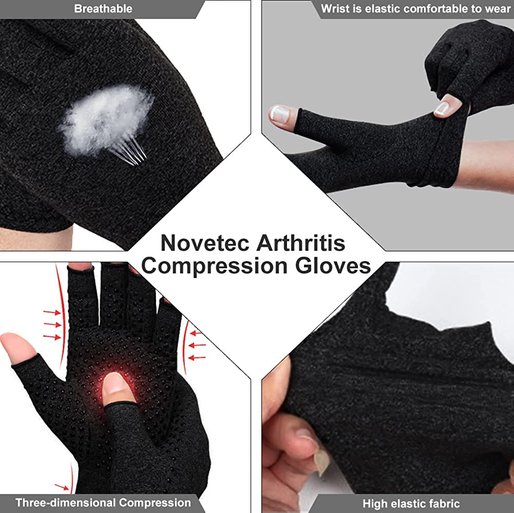 2 Pairs Fingerless Copper Arthritis Gloves for Typing Daily Work