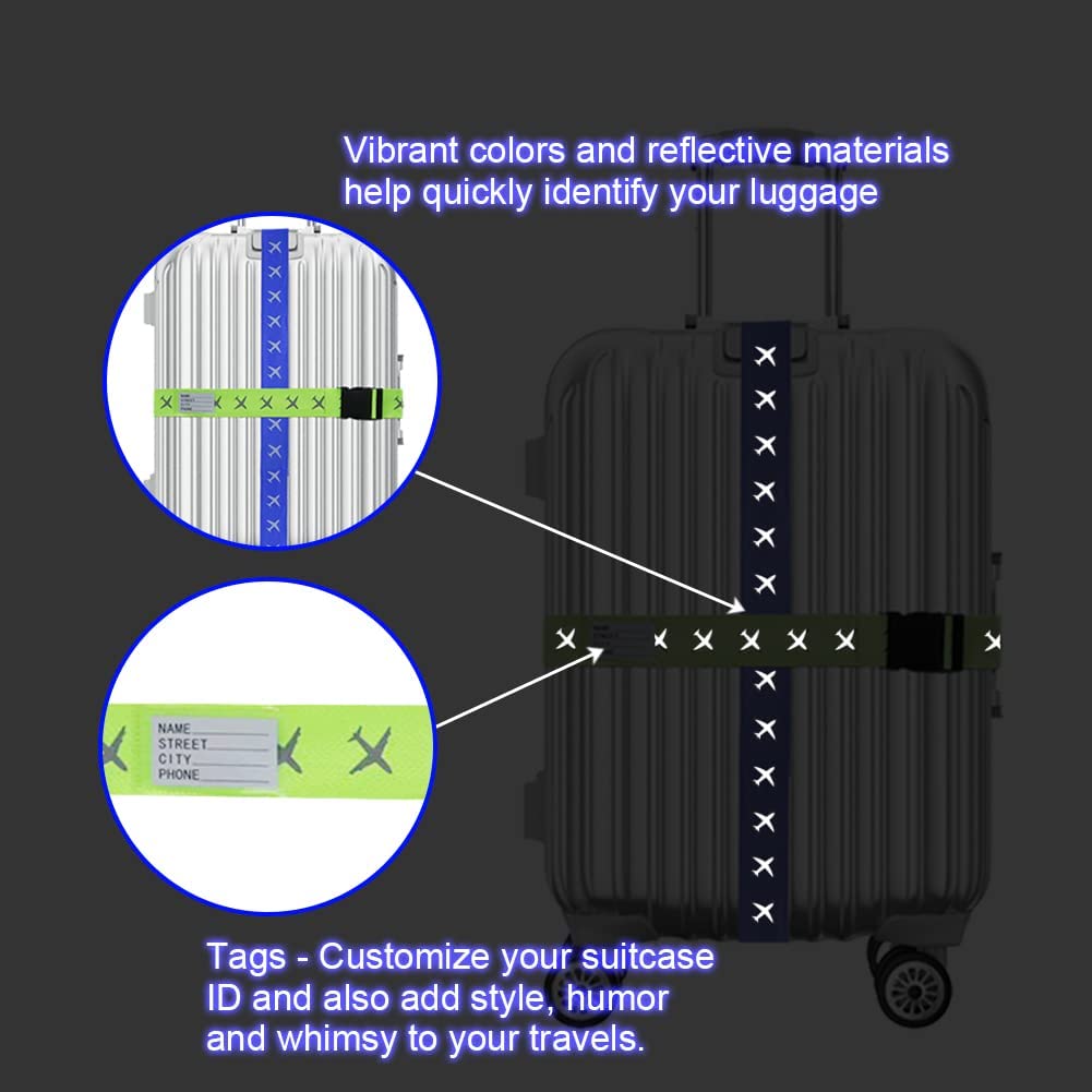 2 Pack Luggage Straps Set Adjustable Reflective Suitcase Belts