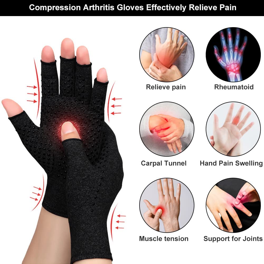 2 Pairs Fingerless Copper Arthritis Gloves for Typing Daily Work