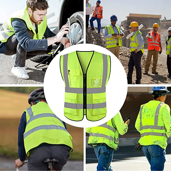 Knitted Class 2 Safety Vest with Pockets and Zipper Front