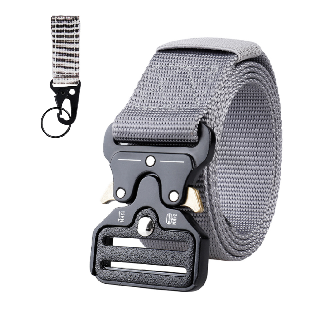 Tactical Belt Heavy Duty Belts Nylon Canvas Military Waist Belt Quick-Release Metal Buckle for Hunting Running Outdoor 125 * 3.8 (CM) Grey