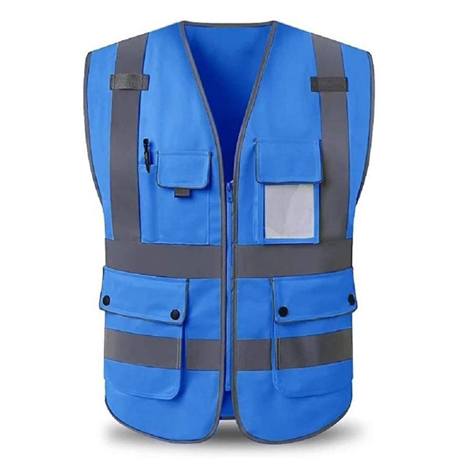 High Visibility Safety Vest with Pockets and Zipper, Buckle Closure, Meets ANSI/ISEA Standards