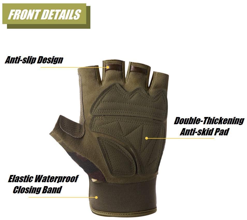 HYCOPROT Fingerless Tactical Gloves, Knuckle Protective Breathable Lightweight Outdoor Military Gloves for Shooting, Hunting, Motorcycling, Climbing