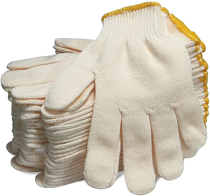 HYCOPROT Work Gloves Cotton Polyester String Knit Safety Protection Working Glove Lightweight Durable for Industrial