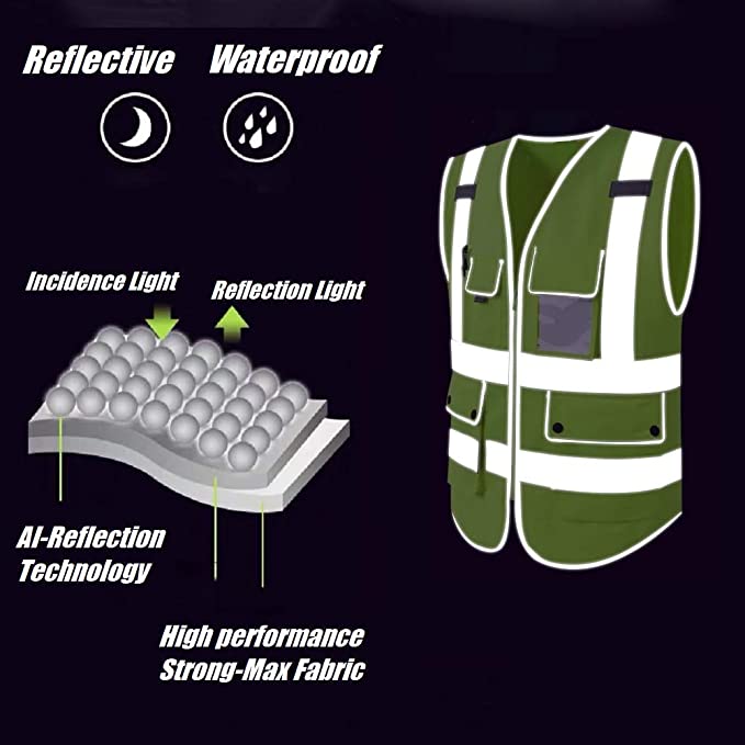 HYCOPROT High Visibility Safety Vest with Pockets and Zipper, Buckle Closure, Meets ANSI/ISEA Standards