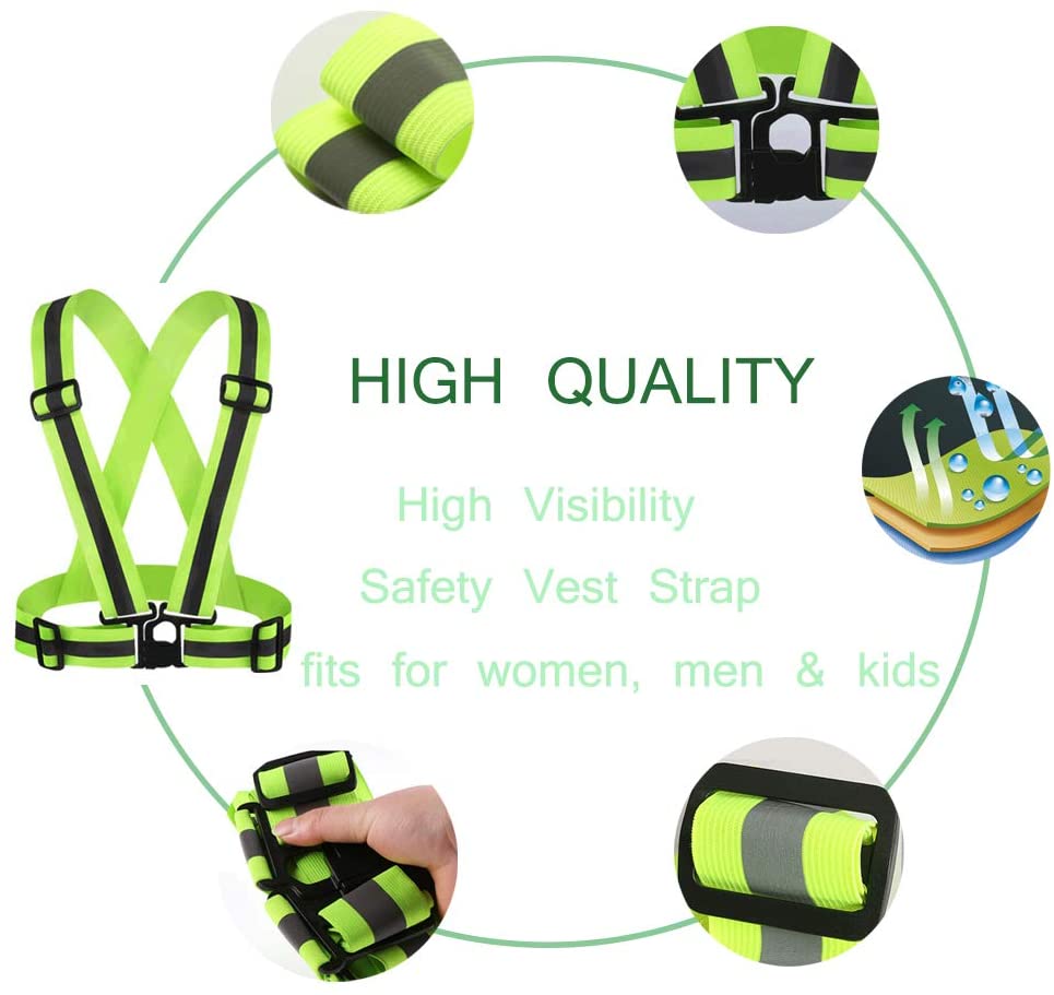 Reflective Vest High Visibility Safety Belt Adjustable Strips Suit for Running Jogging Cycling Hiking Walking(Green,1 pair)