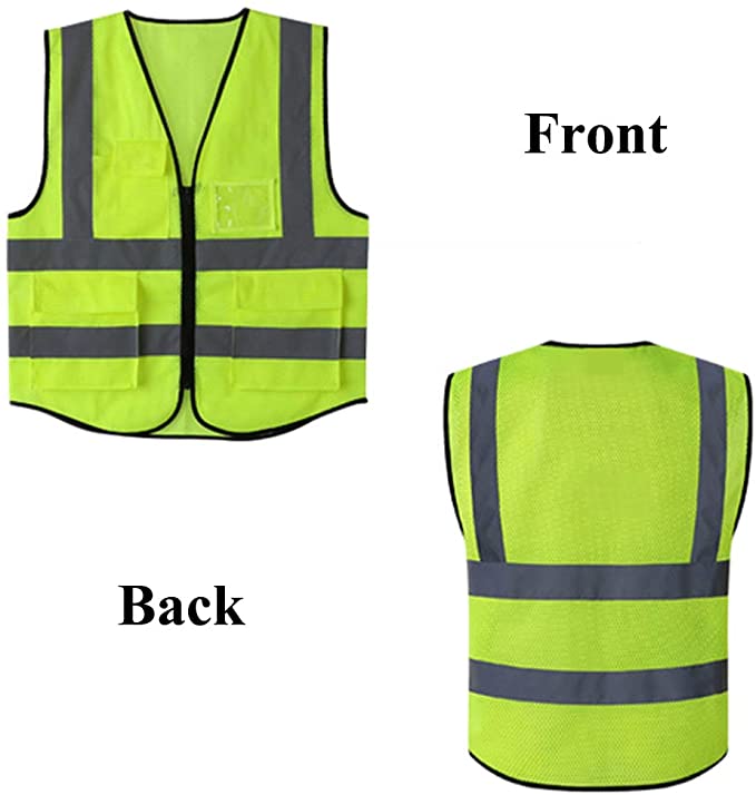 HYCOPROT High Visibility Mesh Safety Reflective Vest with Pockets and Zipper, Meets ANSI/ISEA Standards