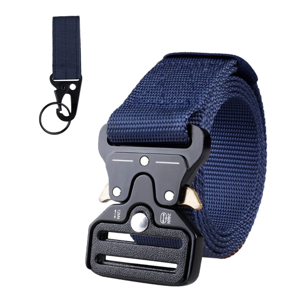 Tactical Belt Heavy Duty Belts Nylon Canvas Military Waist Belt Quick-Release Metal Buckle for Hunting Running Outdoor 125 * 3.8 (CM) Blue