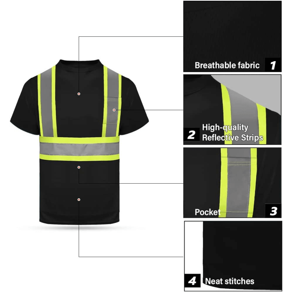 ANSI Men's Reflective Work Short Sleeve Shirt with Black Bottom