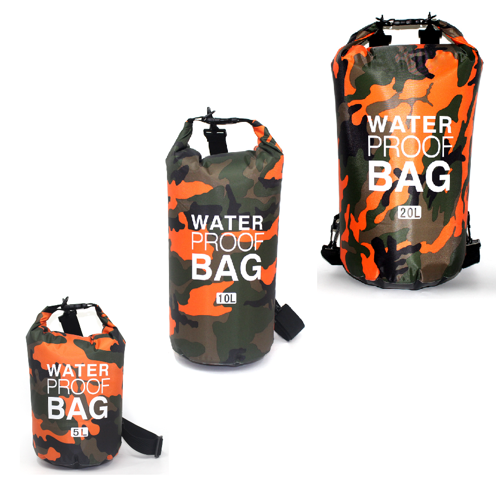 Camo Rucksack Waterproof Dry Bag 5L/10L/20L Floating Backpack with Single Double Shoulder Strap Swimming Boating Fishing