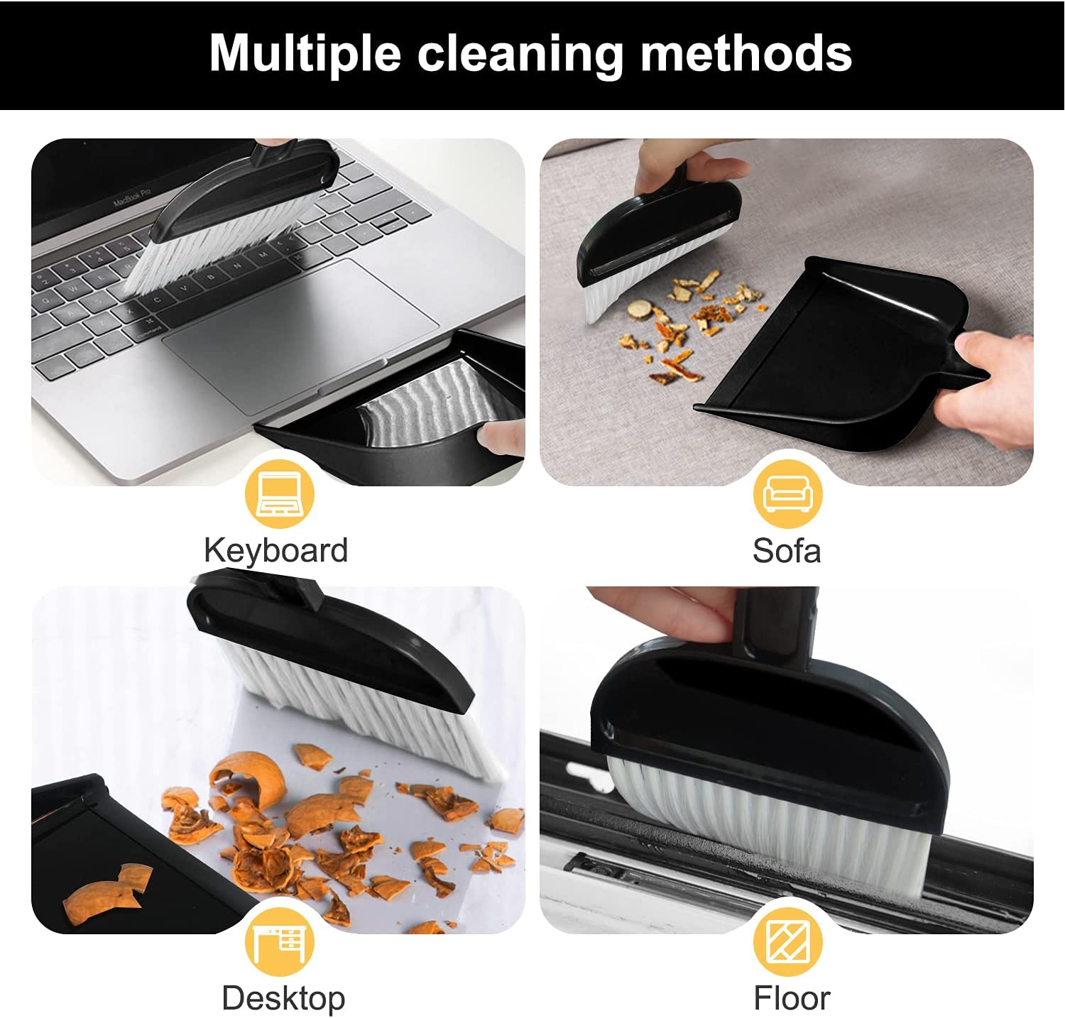 Mini Dustpan and Brush Set with Cleaning Cloth for Kids Pets Cars