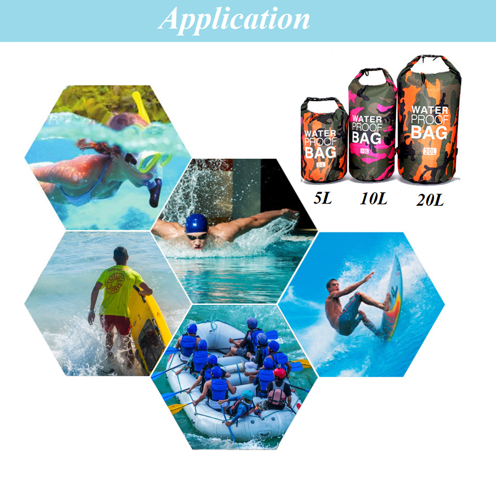 Camo Rucksack Waterproof Dry Bag 5L/10L/20L Floating Backpack with Single Double Shoulder Strap Swimming Boating Fishing