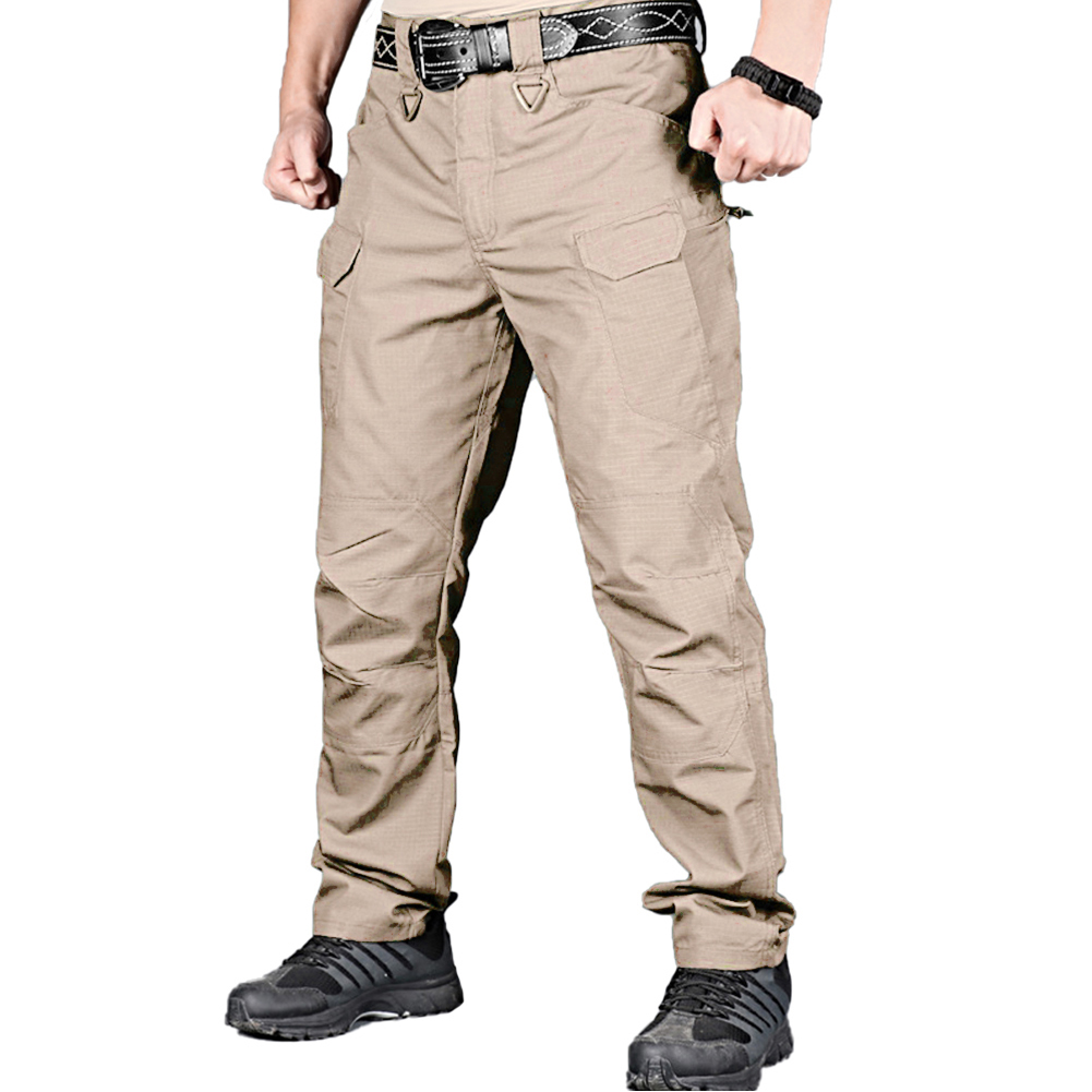 Tactical Pants Ripstop Water Repellent Lightweight Casual Cargo Pants Quick Dry Military Army 10 Pockets Work Trousers Men's Khaki