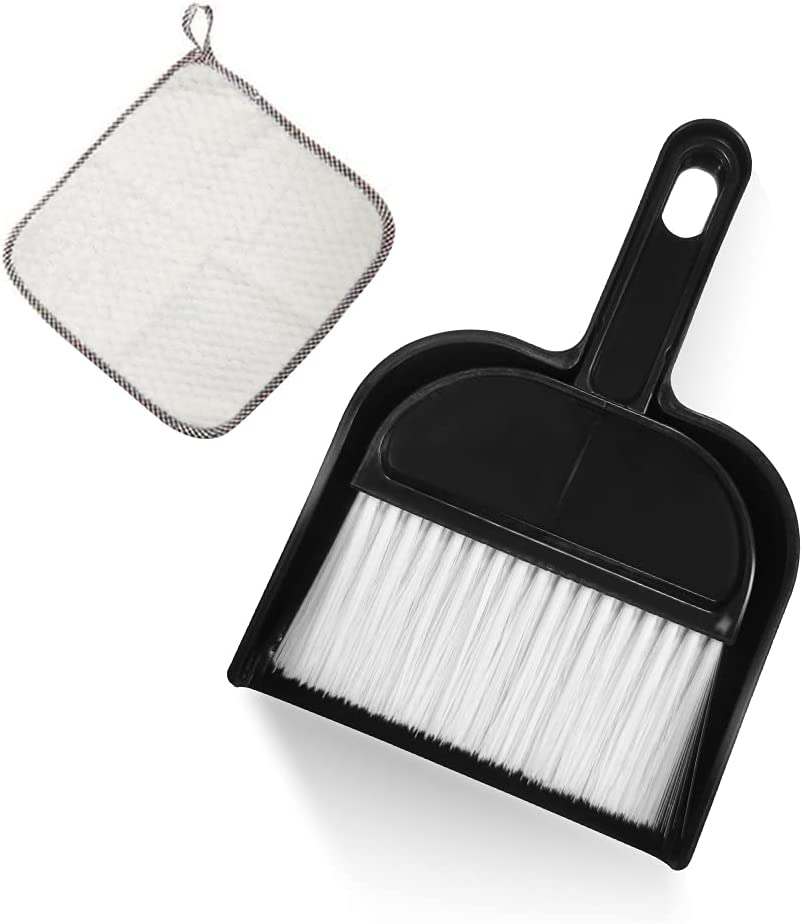Mini Dustpan and Brush Set with Cleaning Cloth for Kids Pets Cars
