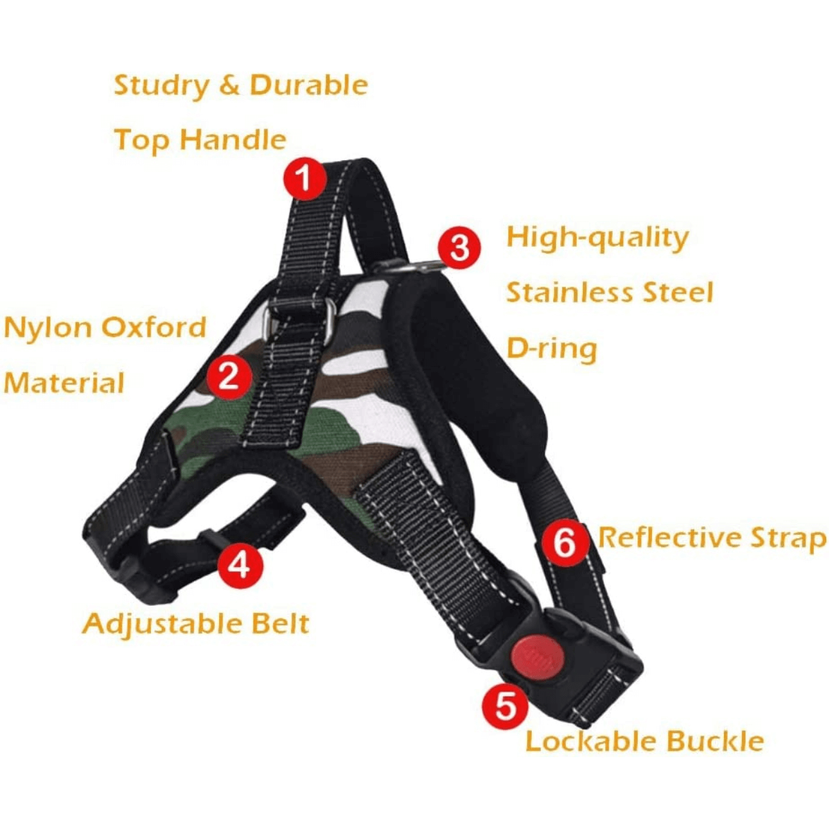 Reflective No Pull Harness with Handle for Medium Large Dog
