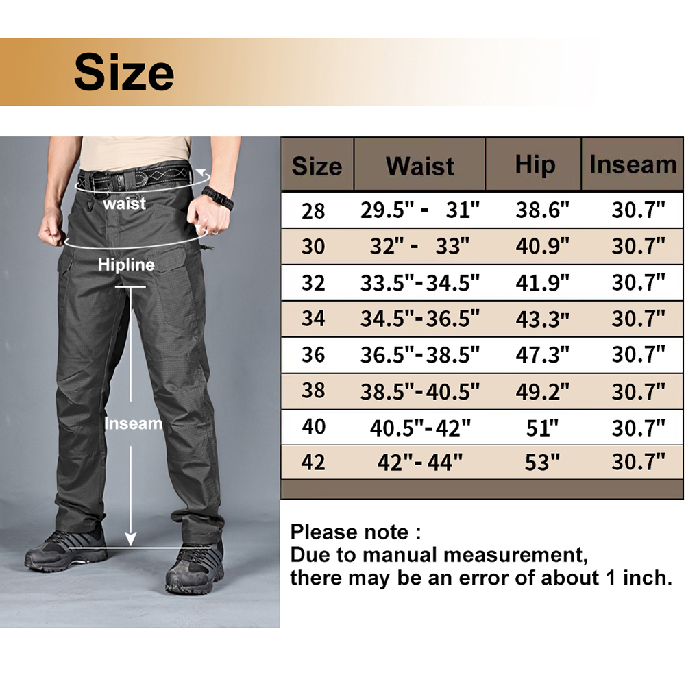 Tactical Pants Ripstop Water Repellent Lightweight Casual Cargo Pants Quick Dry Military Army 10 Pockets Work Trousers Men's Size Chart