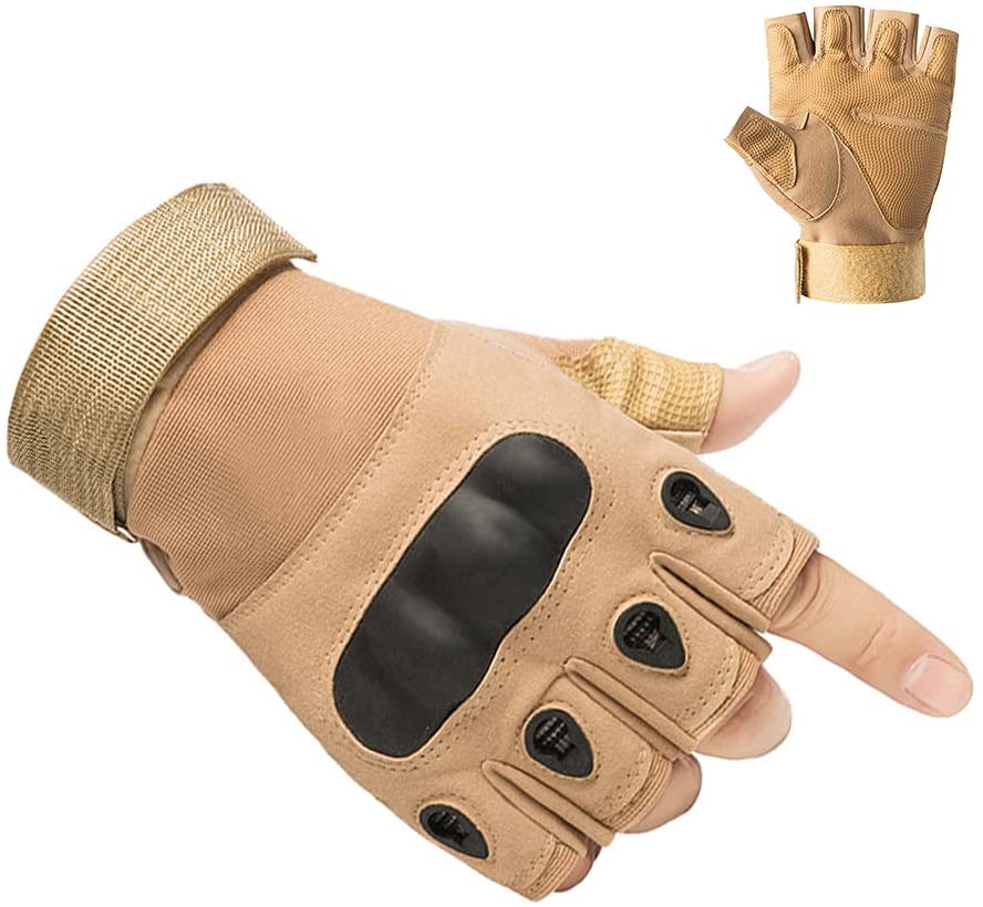 HYCOPROT Half Finger Tactical Gloves, Touch Screen Knuckle Protective Breathable Lightweight Outdoor Military Gloves for Shooting, Hunting, Motorcycling, Climbing