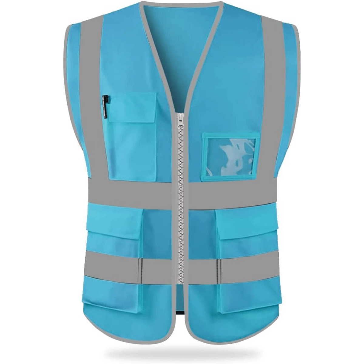 Reflective Knitted Safety Vest with Pockets and Zipper Front
