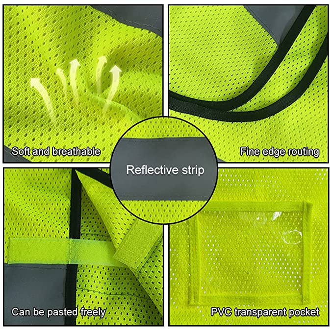 Reflective Vest Safety Jacket High Visibility Safety Vest Security Workwear Sleeveless Top with Adjustable Velcro & ID Holder