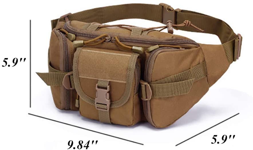 HYCOPROT Tactical Waist Bag Military Fanny Pack Adjustable Sling Bag with Water Bottle Pouch for Fishing Hunting Camping Hiking (Yellow)