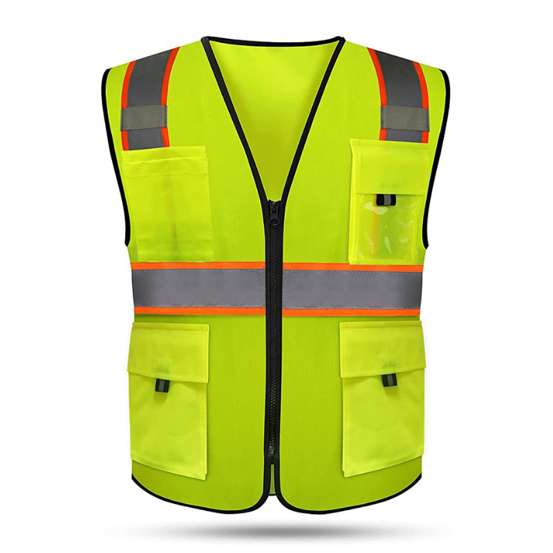 Construction Work Vest with Pockets and Zipper Meets ANSI/ISEA