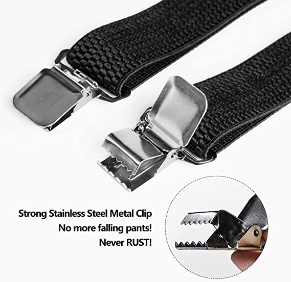 Wide Men's Braces Adjustable with 4 Strong Metal Clips