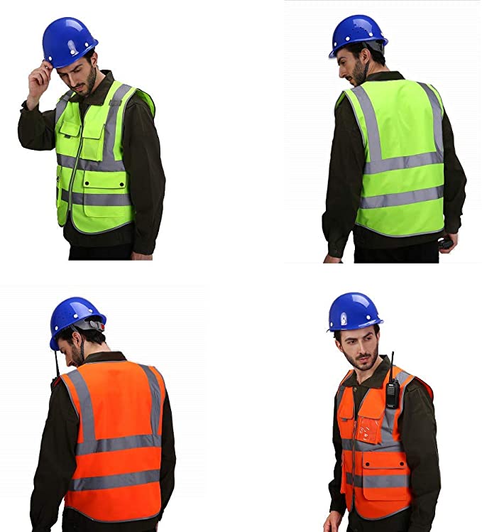 HYCOPROT High Visibility Safety Vest with Pockets and Zipper, Buckle Closure, Meets ANSI/ISEA Standards