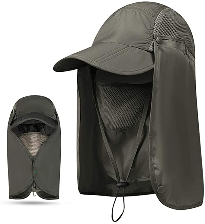 Fishing Hat Sun Cap UPF 50+ Protection with Face Neck Flap Removable Foldable Quick Dry Wide Brim Hats for Men and Women