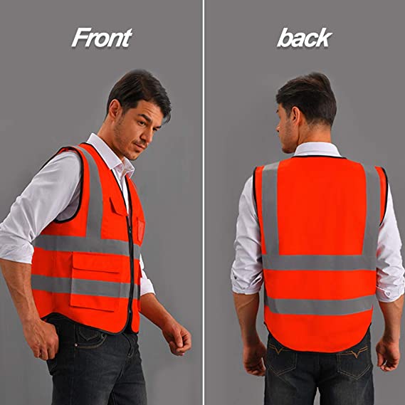 Reflective Knitted Safety Vest with Pockets and Zipper Front