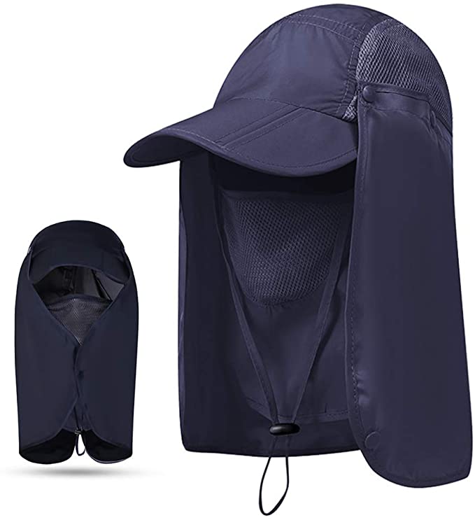 Fishing Hat Sun Cap UPF 50+ Protection with Face Neck Flap Removable Foldable Quick Dry Wide Brim Hats for Men and Women