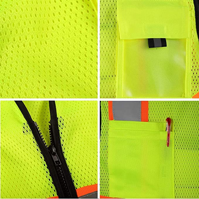 HYCOPROT High Visibility Mesh Safety Reflective Vest with Pockets and Zipper Meets ANSI/ISEA Standards