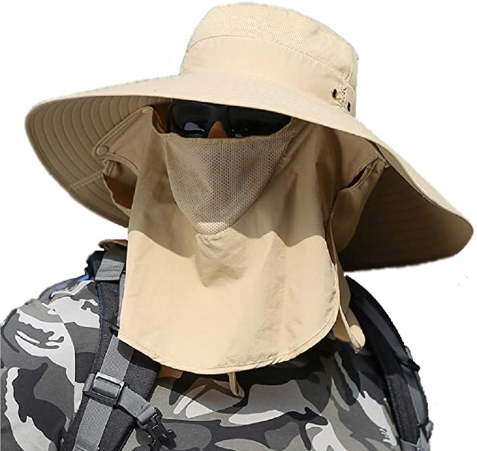 HYCOPROT Sun UV Protection Hat Neck Flap Mesh Cap For Outdoor Sports Activity Men Sunscreen Waterproof Fishing Hats Hiking Camping Traveling 