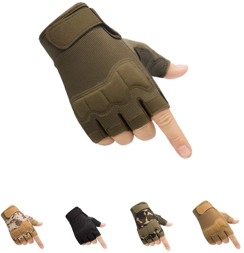 HYCOPROT Fingerless Tactical Gloves, Knuckle Protective Breathable Lightweight Outdoor Military Gloves for Shooting, Hunting, Motorcycling, Climbing