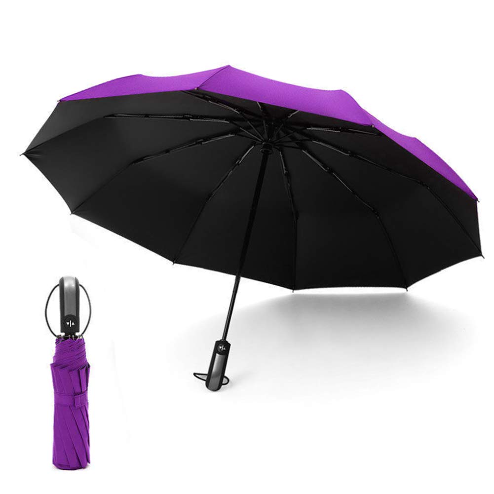 Travel Umbrella Windproof Compact Lightweight Portable Automatic Strong Waterproof Folding Umbrellas with 10 Rib Reinforced Auto Open Close UV Protection for Sun Rain Men Women