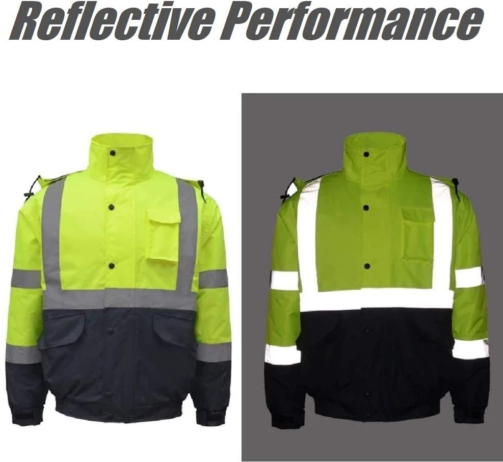 HYCOPROT Safety Bomber Jackets Reflective High Visibility Winter Warm Workwear, ANIS Class 3 Compliant Approved (L, Neon Yellow)