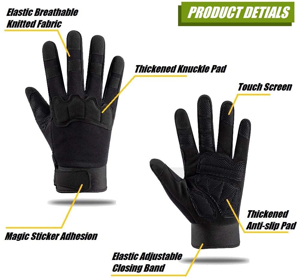 HYCOPROT Full Finger Tactical Gloves, Touch Screen Knuckle Protective Breathable Lightweight Outdoor Military Gloves for Shooting, Hunting, Motorcycling, Climbing