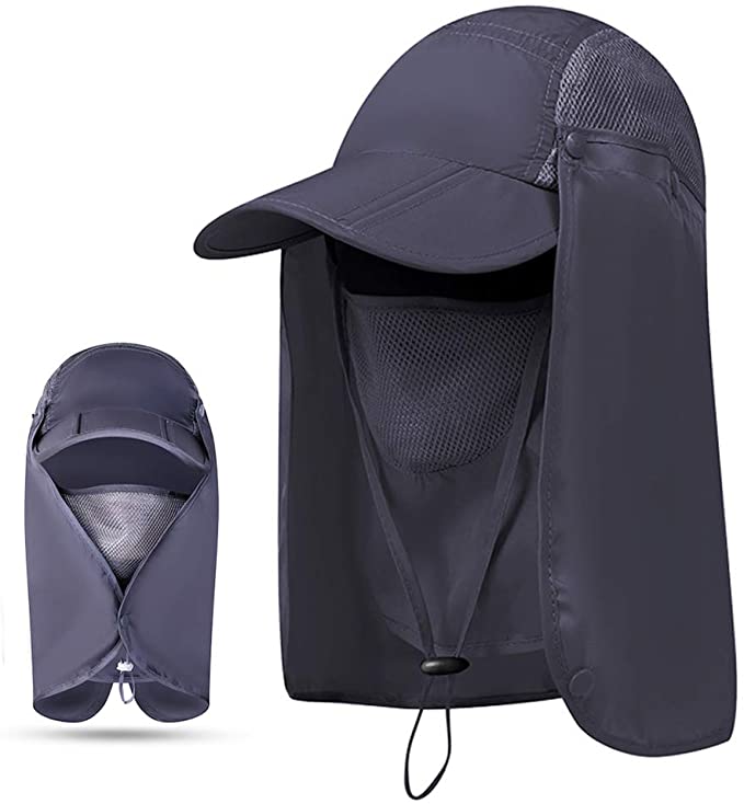 Fishing Hat Sun Cap UPF 50+ Protection with Face Neck Flap Removable Foldable Quick Dry Wide Brim Hats for Men and Women
