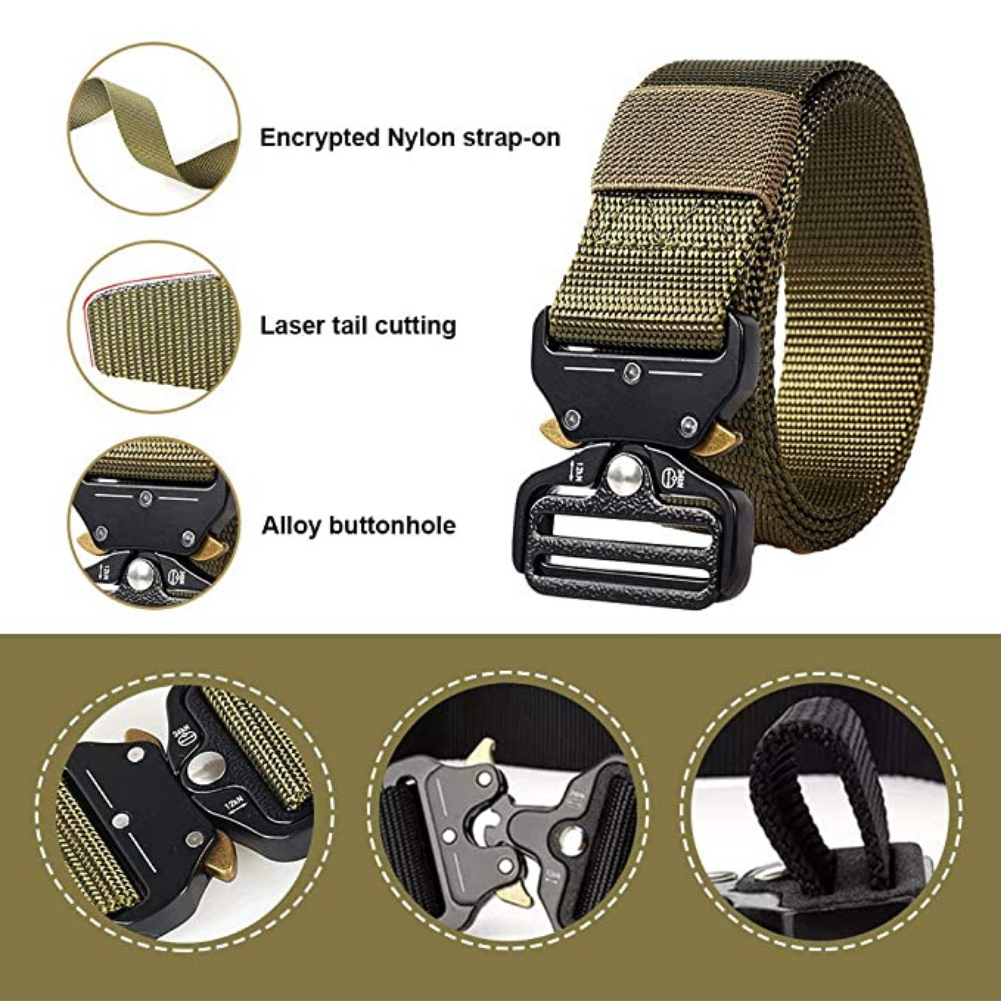 Tactical Belt Heavy Duty Belts Nylon Canvas Military Waist Belt Quick-Release Metal Buckle for Hunting Running Outdoor 125 * 3.8 (CM)