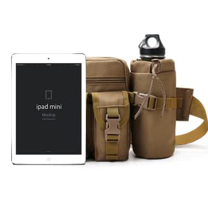 HYCOPROT Tactical Waist Bag Military Fanny Pack Adjustable Sling Bag with Water Bottle Pouch for Fishing Hunting Camping Hiking (Black)